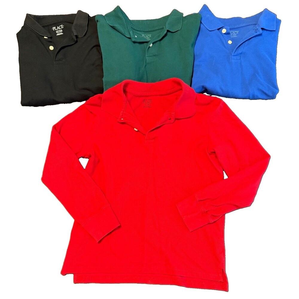The Children's Place Uniform Long Sleeve Polo Shirt Boys LARGE - Lot Of 4 Tops